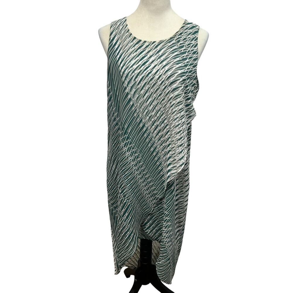 Abstract Print Shift Dress Sleeveless M Green White Minimalist‎ Summer Resort
